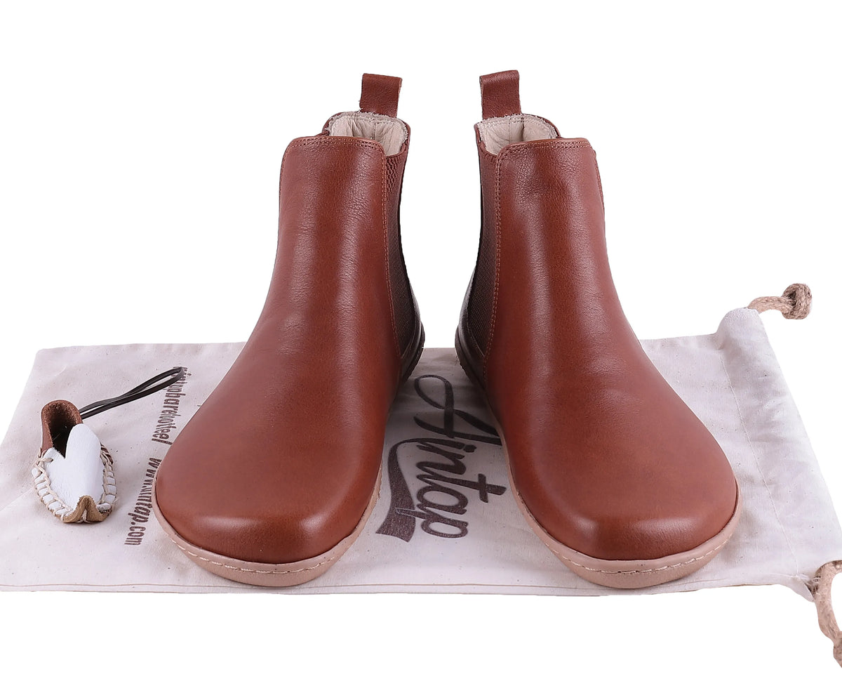 Smooth Barefoot Chelsea Boots Shoes – 6mm Rubber Sole – Brown
