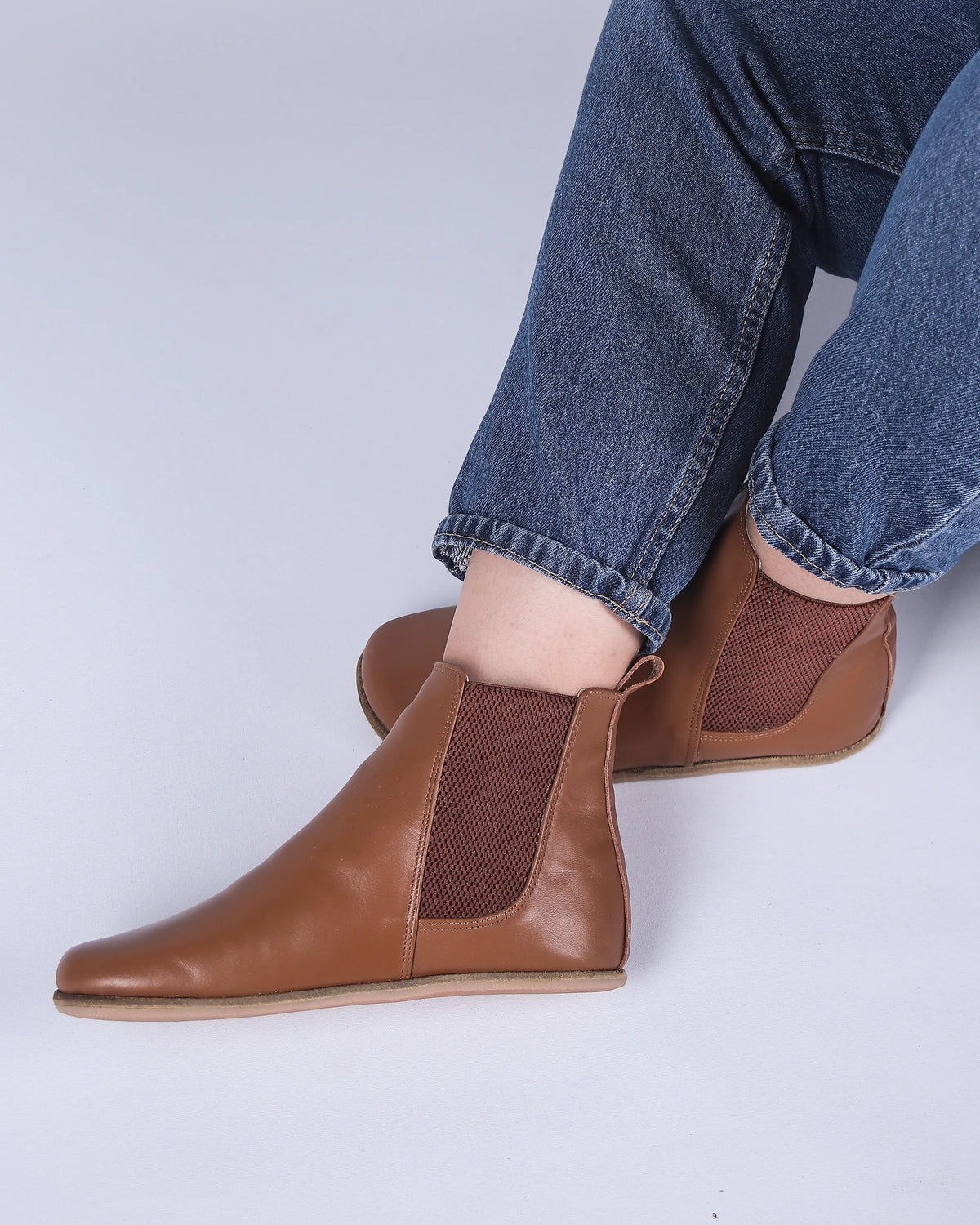 Smooth Barefoot Chelsea Boots Shoes – Classic Sole — Leather Sole – Tan