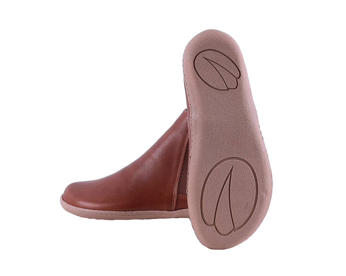 Smooth Barefoot Chelsea Boots Shoes – 6mm Rubber Sole – Brown