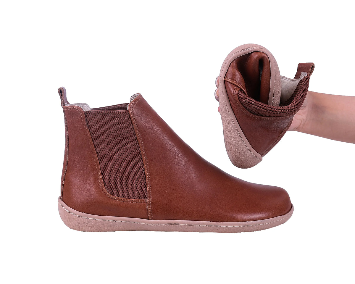Smooth Barefoot Chelsea Boots Shoes – 6mm Rubber Sole – Brown
