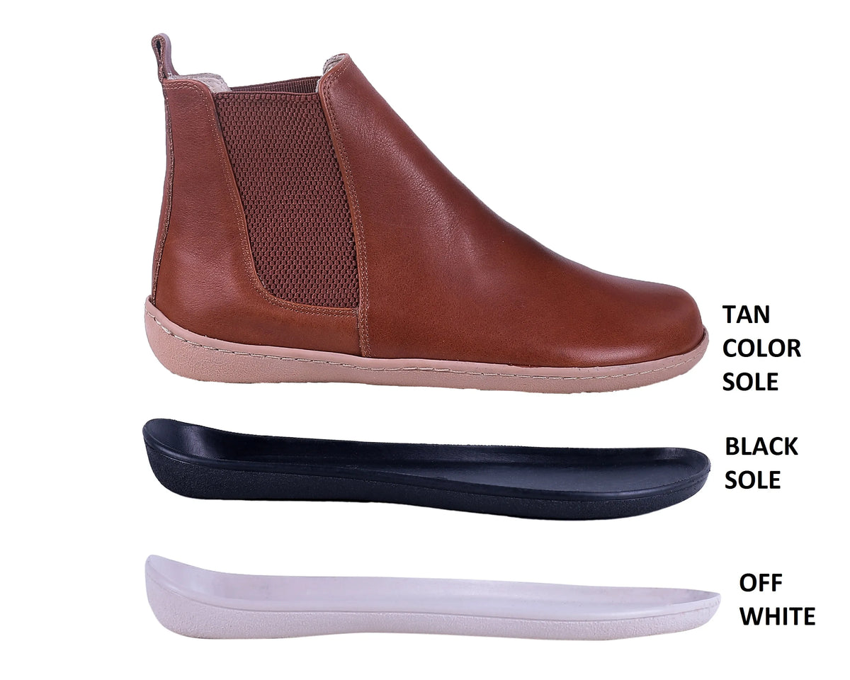 Smooth Barefoot Chelsea Boots Shoes – 6mm Rubber Sole – Brown