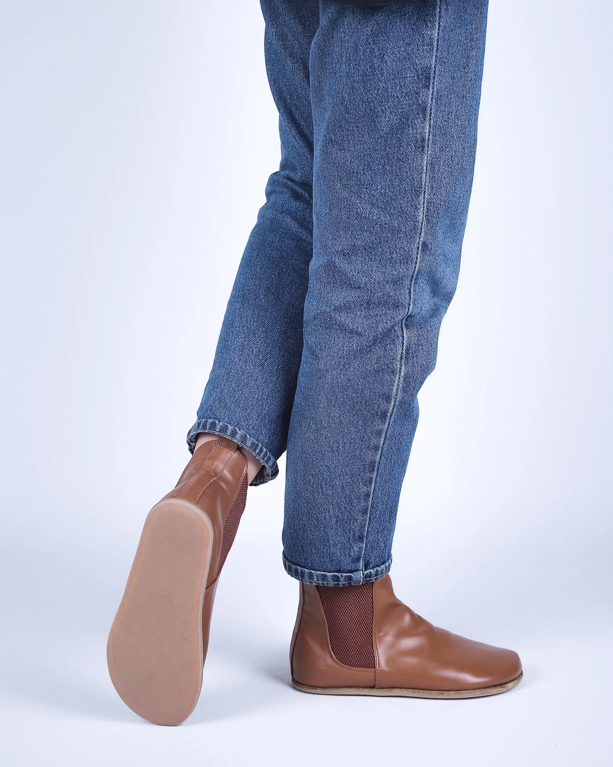 Smooth Barefoot Chelsea Boots Shoes – Classic Sole — Leather Sole – Tan