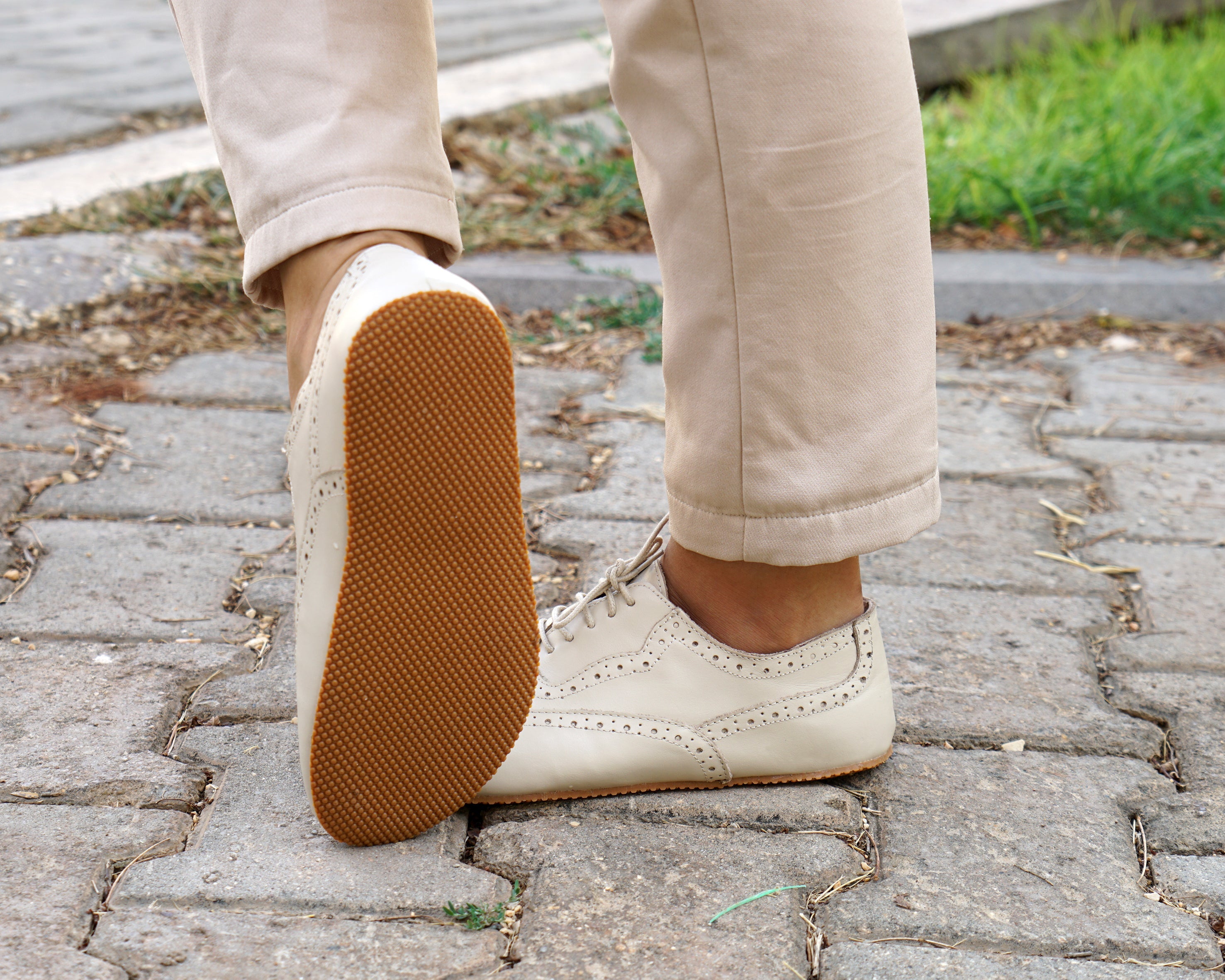 Cream Moccasins Wide Barefoot Shoes Smooth Leather Handmade 6mm Rubber Outsole 