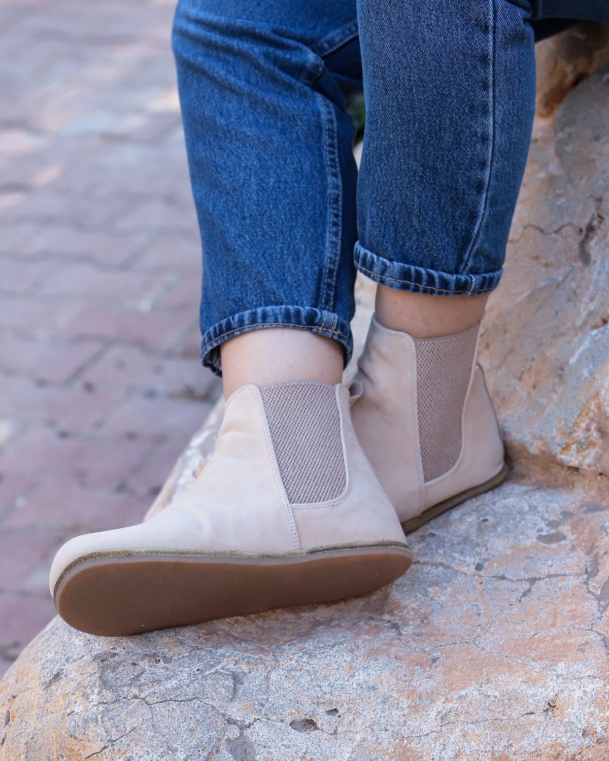 Nubuck Barefoot Chelsea Boots Shoes – Classic Sole — Leather Sole – Cream