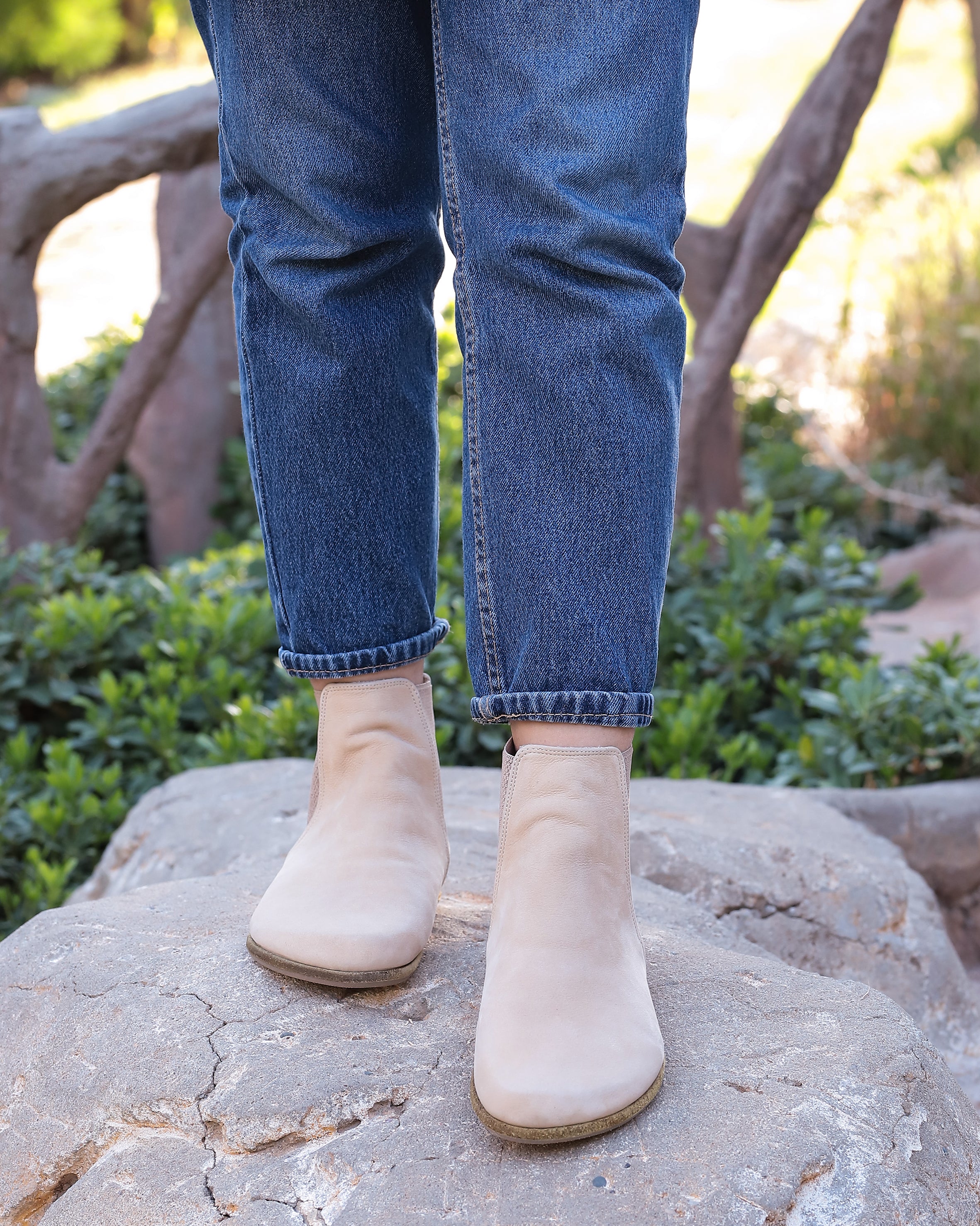 Cream Chelsea Boots Wide Barefoot Nubuck Leather Handmade Shoes