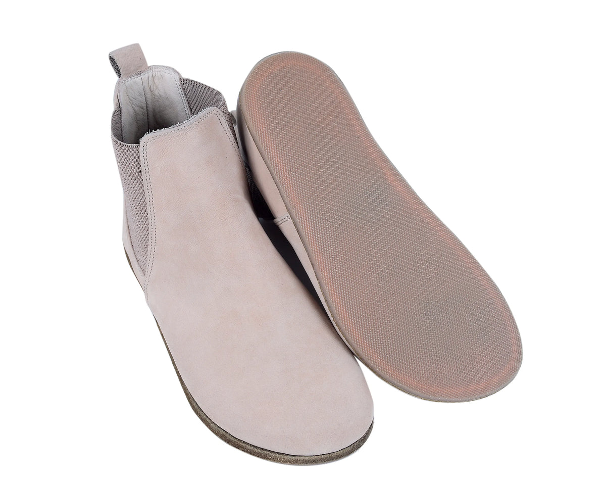 Nubuck Barefoot Chelsea Boots Shoes – Classic Sole — Leather Sole – Cream