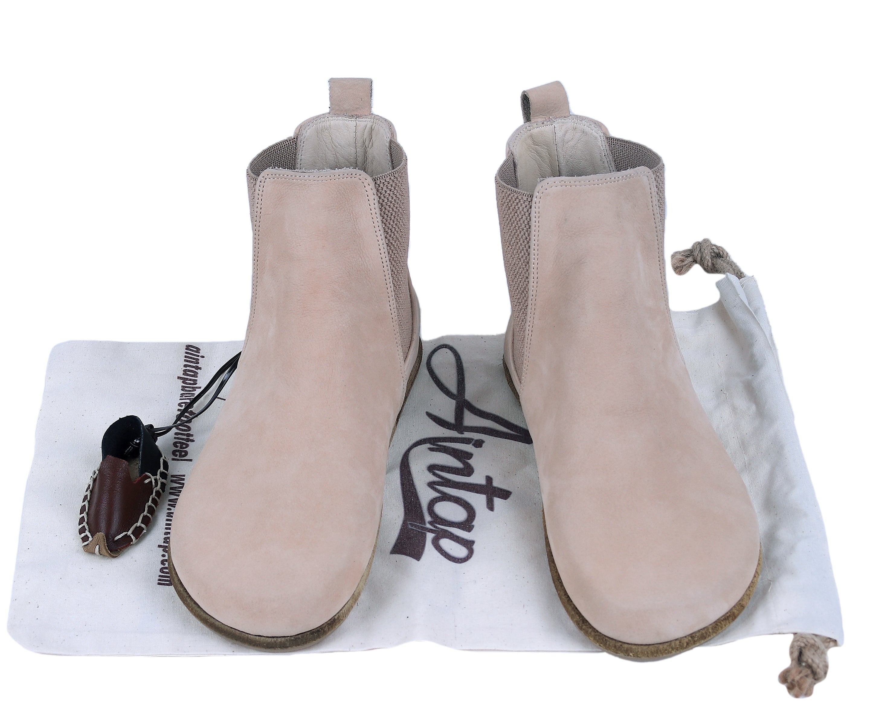 Cream Chelsea Boots Wide Barefoot Nubuck Leather Handmade Shoes