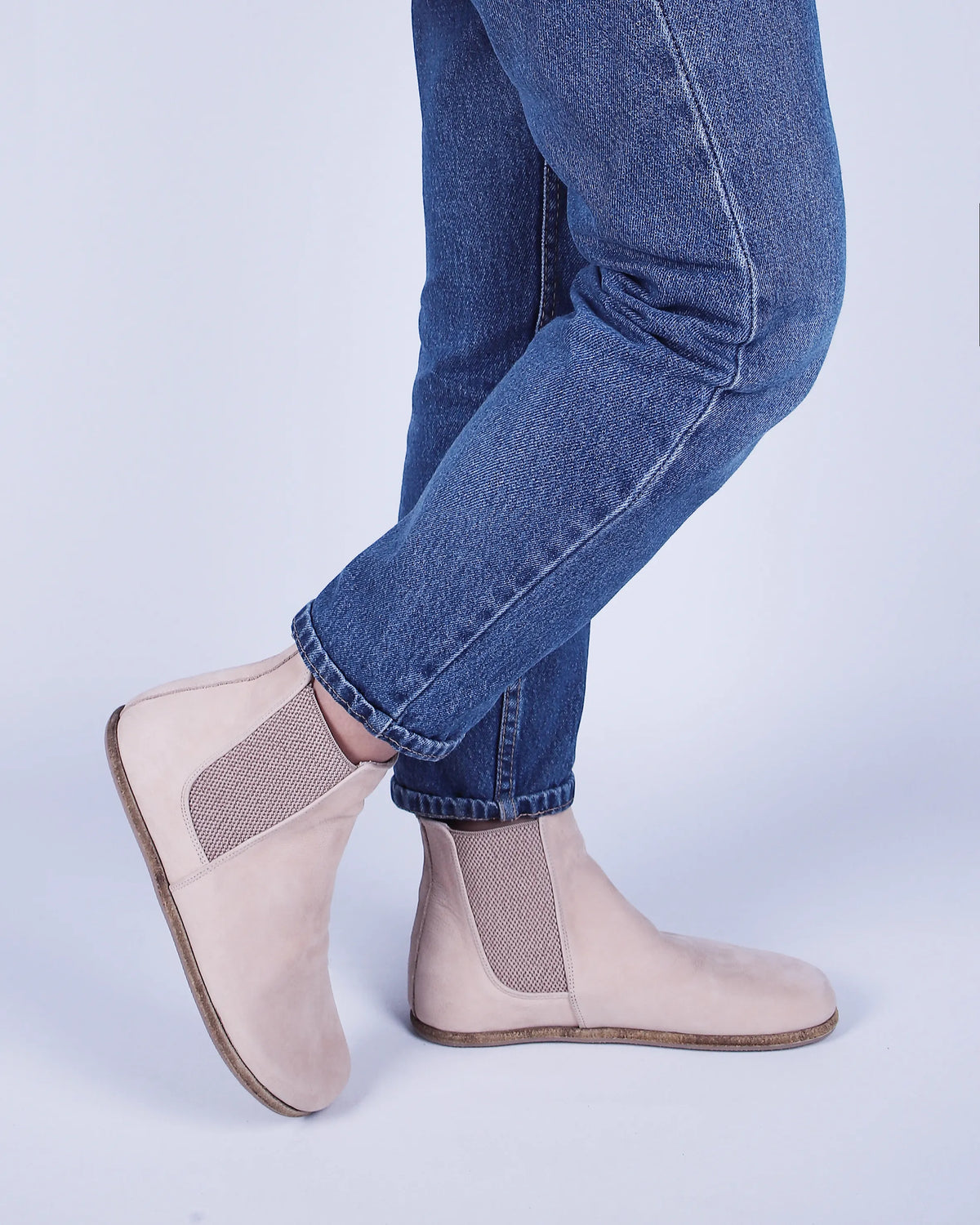 Nubuck Barefoot Chelsea Boots Shoes – Classic Sole — Leather Sole – Cream