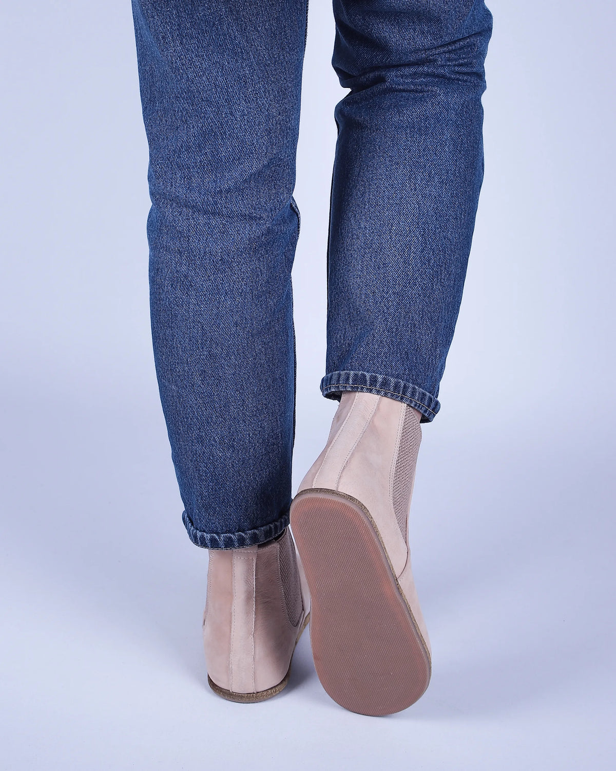 Nubuck Barefoot Chelsea Boots Shoes – Classic Sole — Leather Sole – Cream