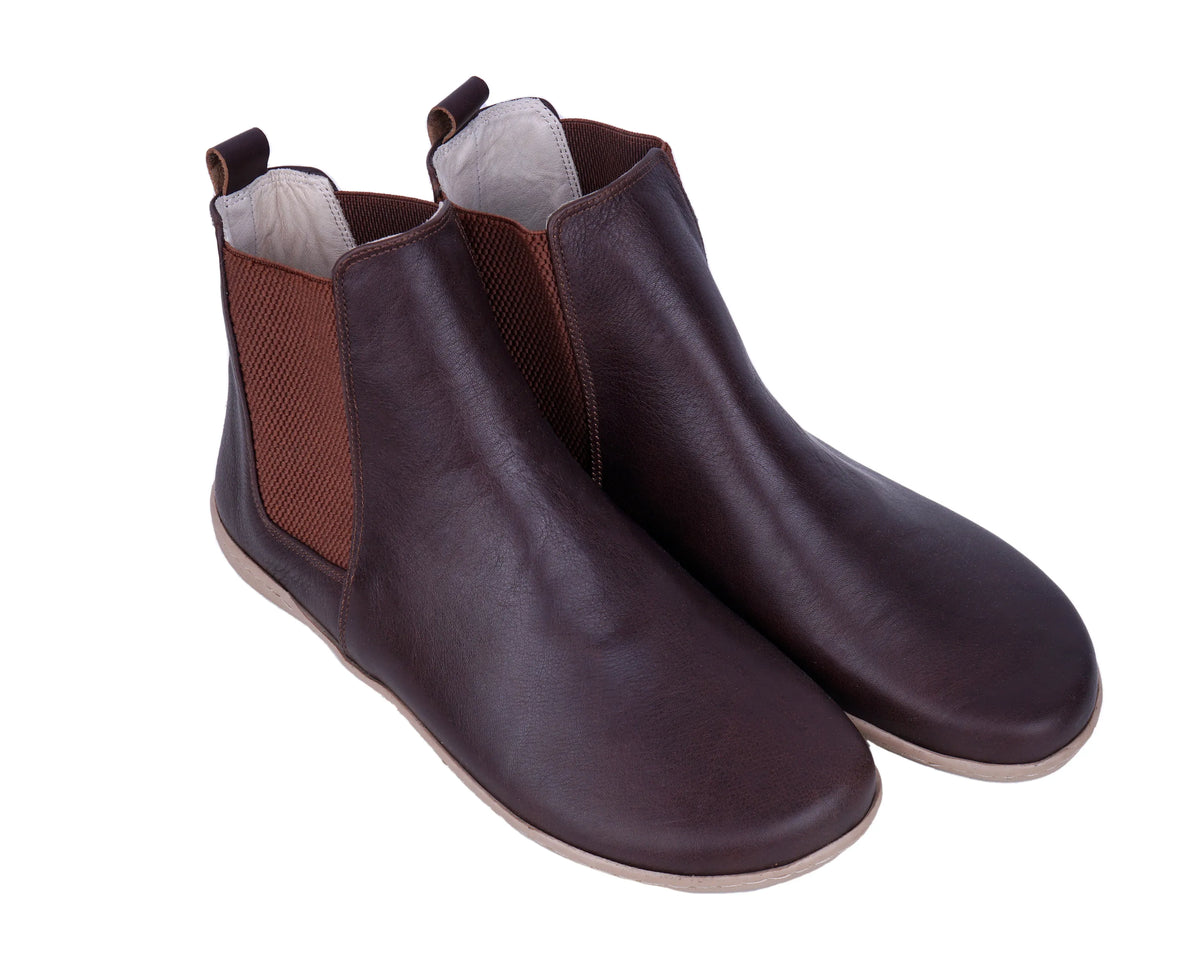 Smooth Barefoot Chelsea Boots Shoes – 6mm Rubber Sole – Dark Brown