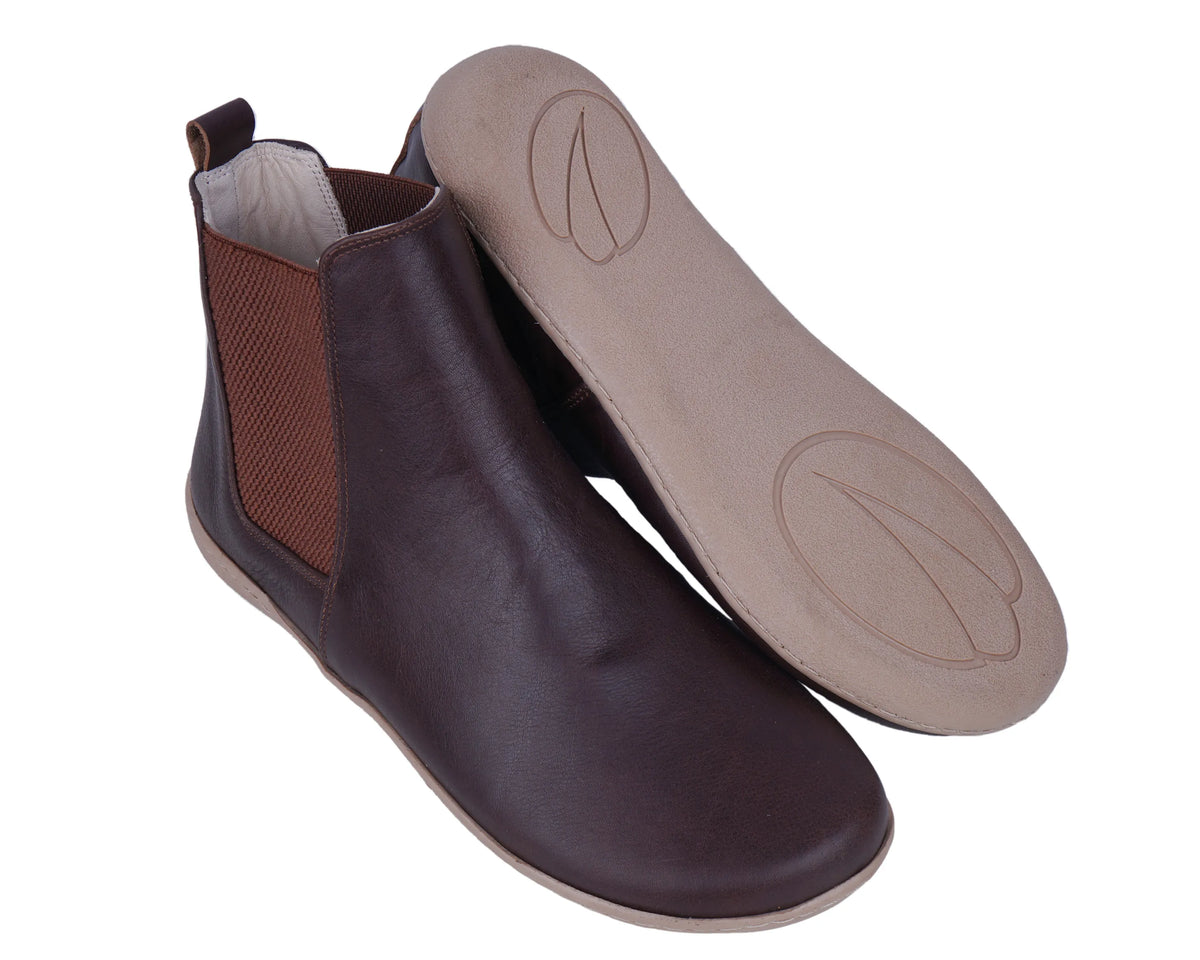 Smooth Barefoot Chelsea Boots Shoes – 6mm Rubber Sole – Dark Brown