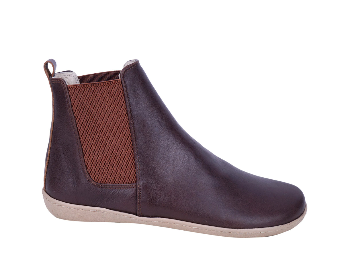 Smooth Barefoot Chelsea Boots Shoes – 6mm Rubber Sole – Dark Brown
