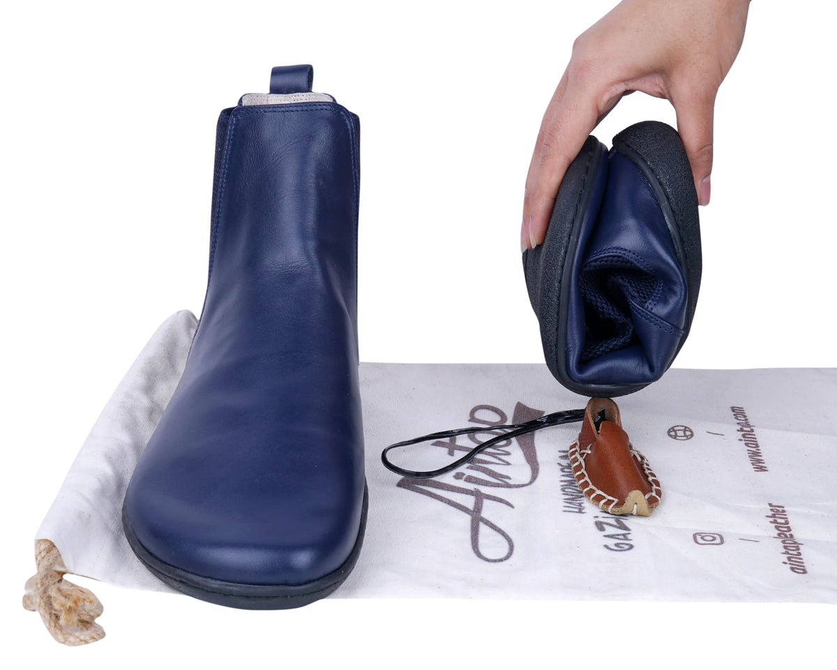 Smooth Barefoot Chelsea Boots Shoes – 6mm Rubber Sole – Navy Blue