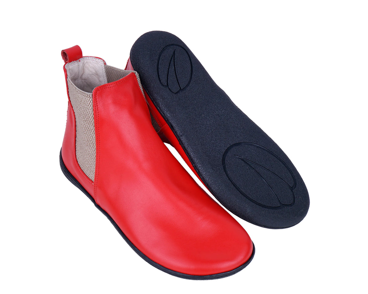 Smooth Barefoot Chelsea Boots Shoes – 6mm Rubber Sole – Red