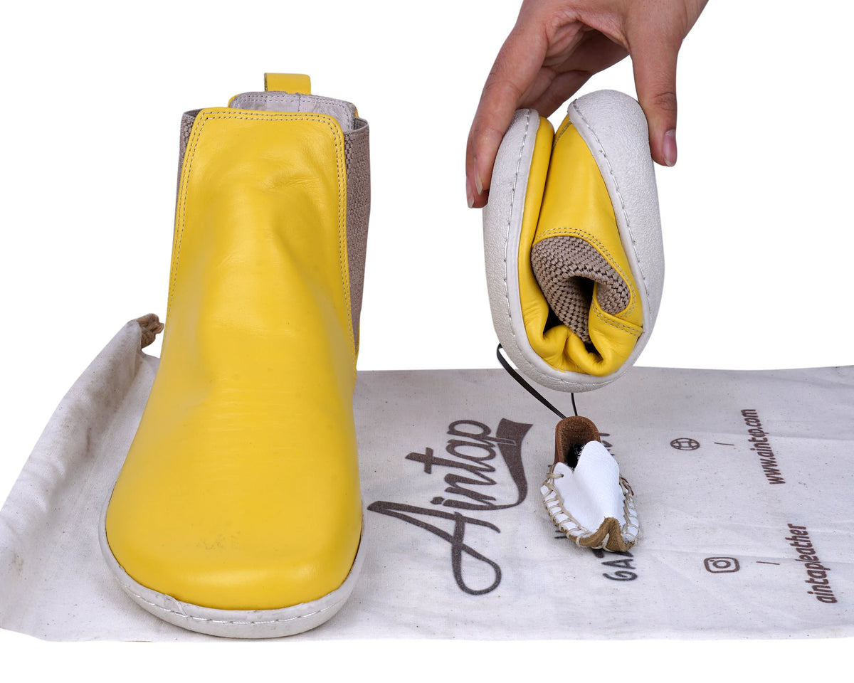 Smooth Barefoot Chelsea Boots Shoes – 6mm Rubber Sole – Yellow