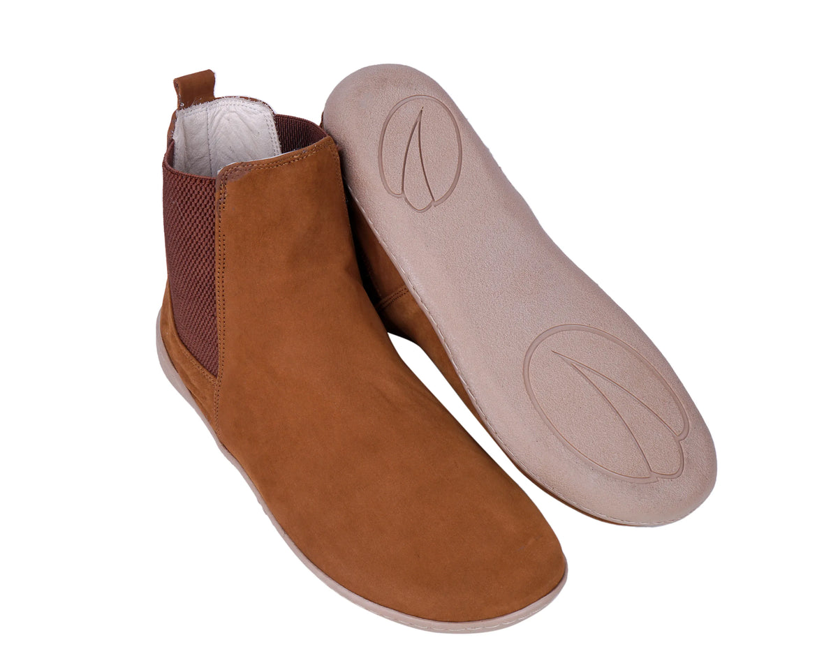 Nubuck Barefoot Chelsea Boots Shoes – 6mm Rubber Sole – Tan