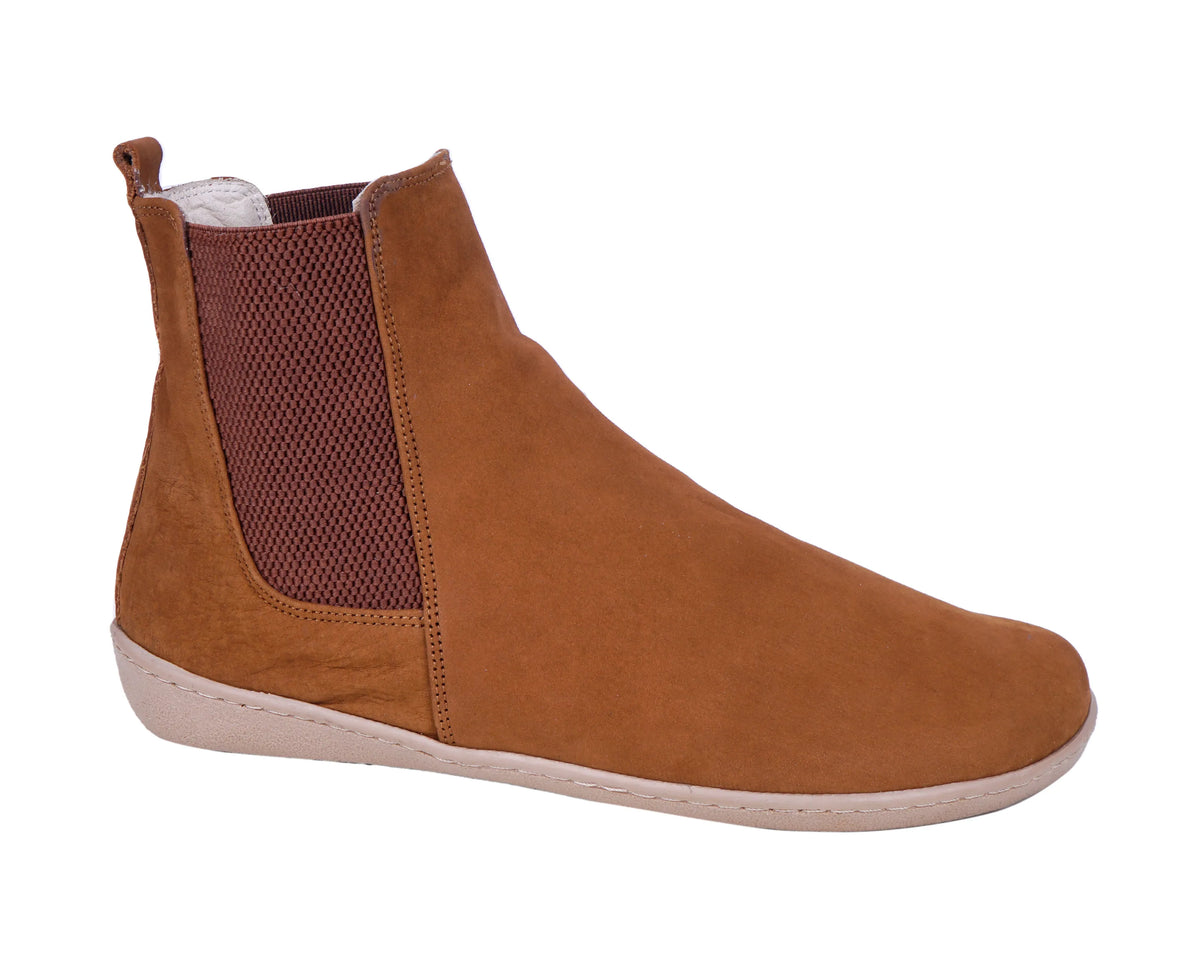 Nubuck Barefoot Chelsea Boots Shoes – 6mm Rubber Sole – Tan