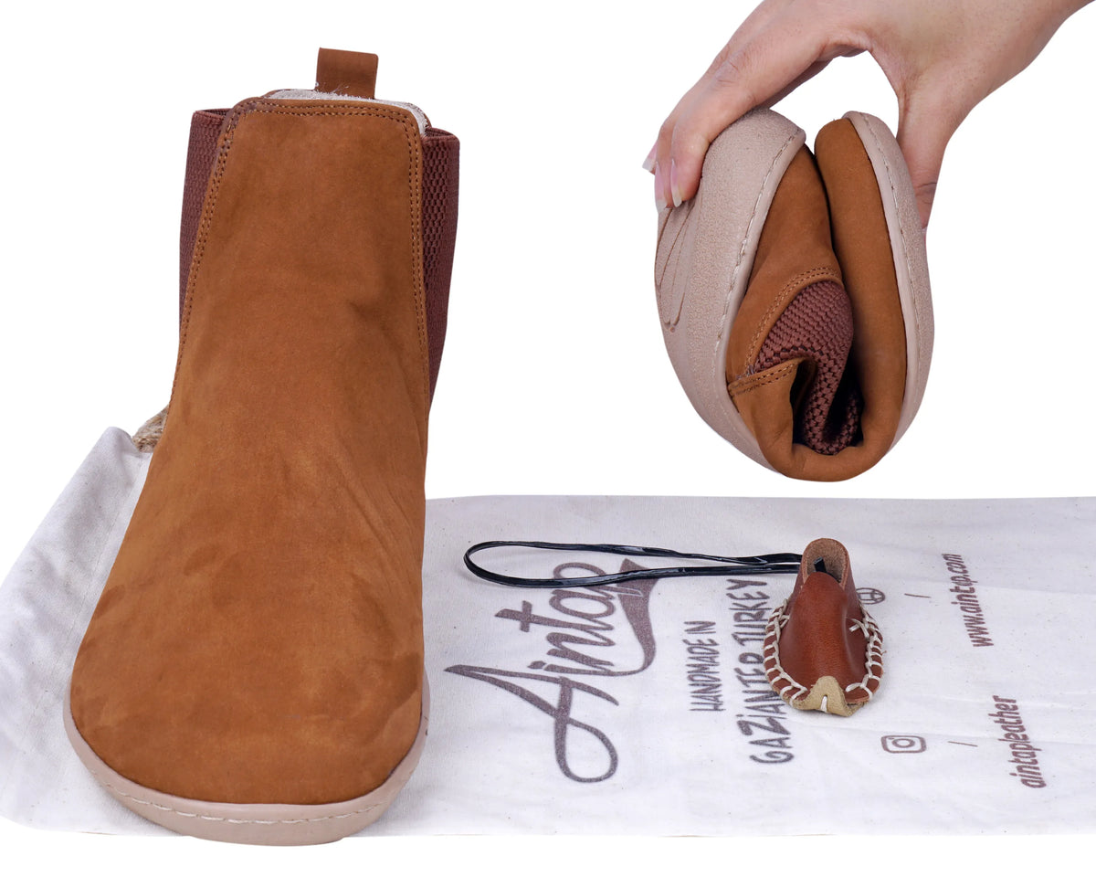 Nubuck Barefoot Chelsea Boots Shoes – 6mm Rubber Sole – Tan