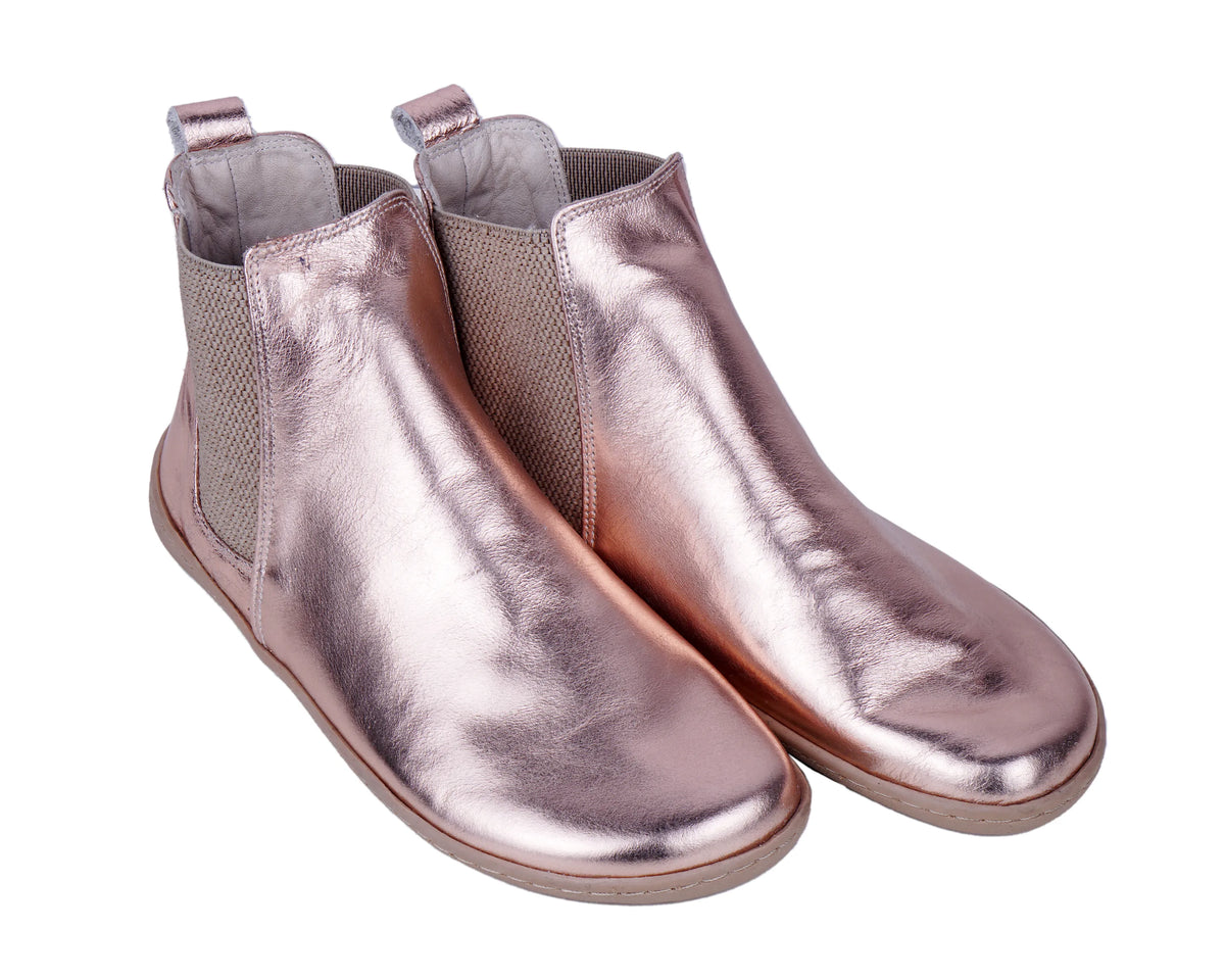 Bright Barefoot Chelsea Boots Shoes – 6mm Rubber Sole – Rose Gold