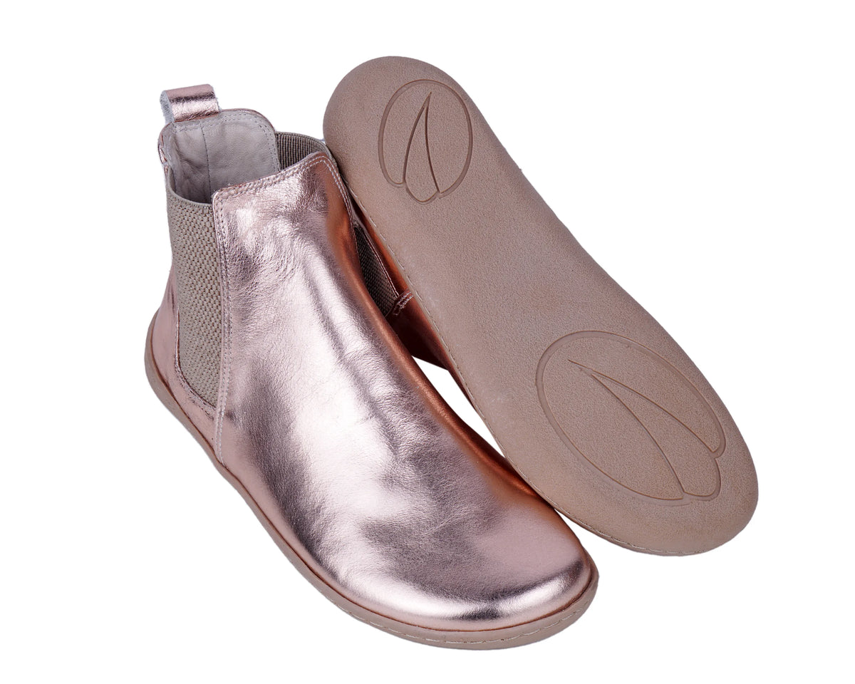 Bright Barefoot Chelsea Boots Shoes – 6mm Rubber Sole – Rose Gold