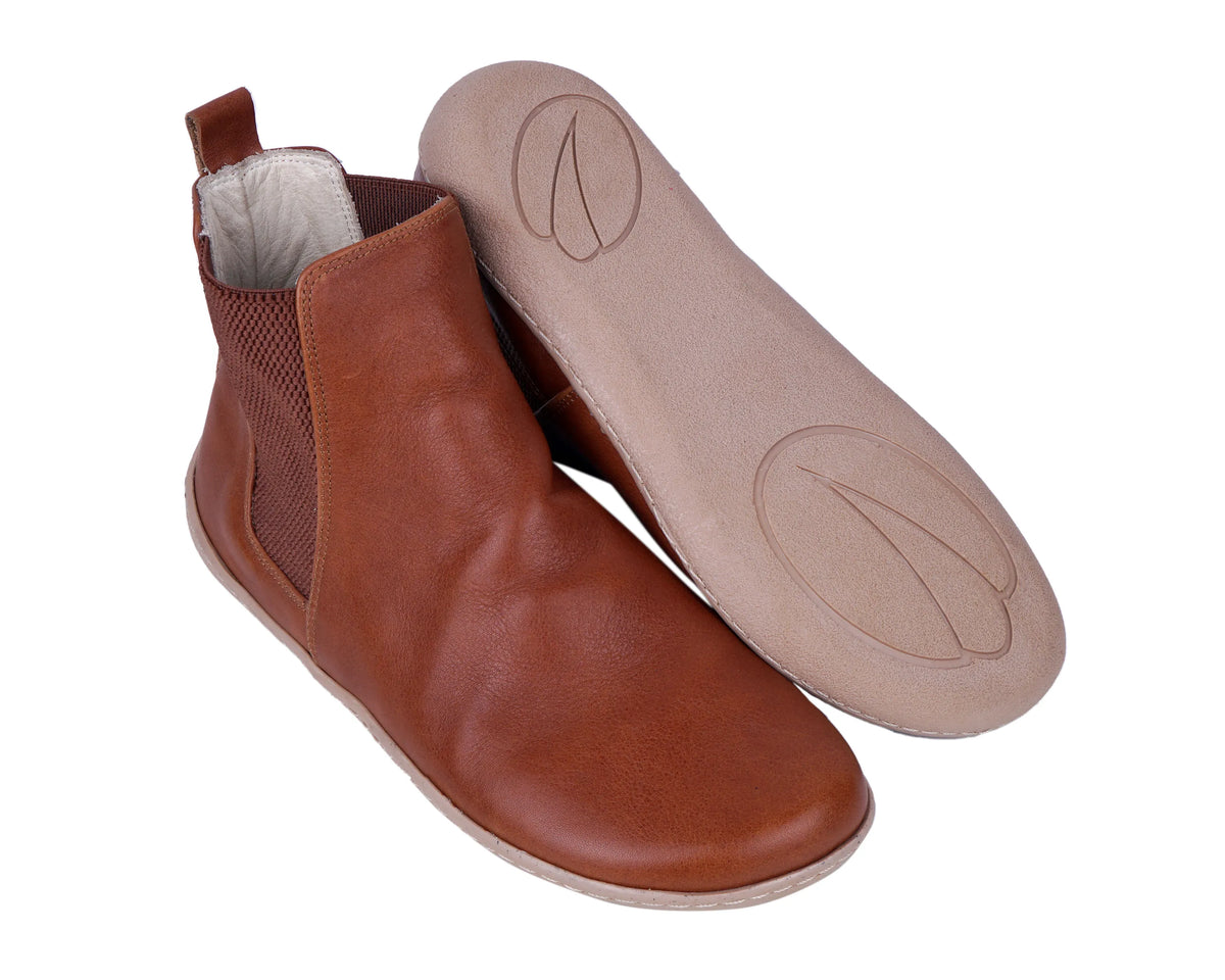 Smooth Barefoot Chelsea Boots Shoes – 6mm Rubber Sole – Brown