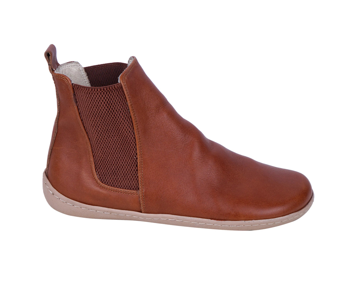Smooth Barefoot Chelsea Boots Shoes – 6mm Rubber Sole – Brown