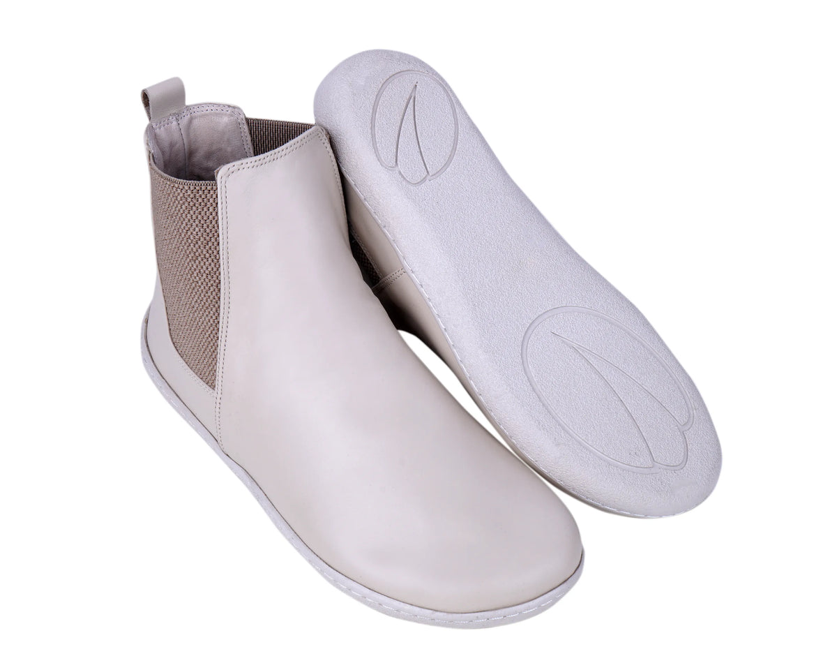 Smooth Barefoot Chelsea Boots Shoes – 6mm Rubber Sole – Cream