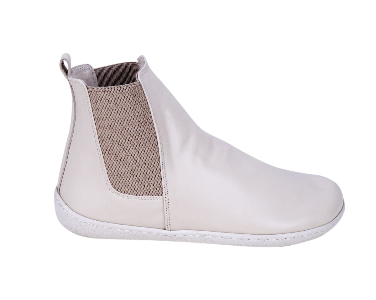 Smooth Barefoot Chelsea Boots Shoes – 6mm Rubber Sole – Cream