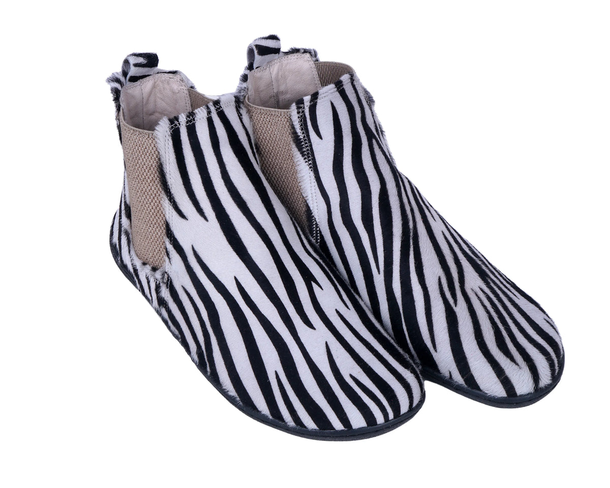Hair Barefoot Ankle Boots Shoes – 6mm Rubber Sole – Zebra