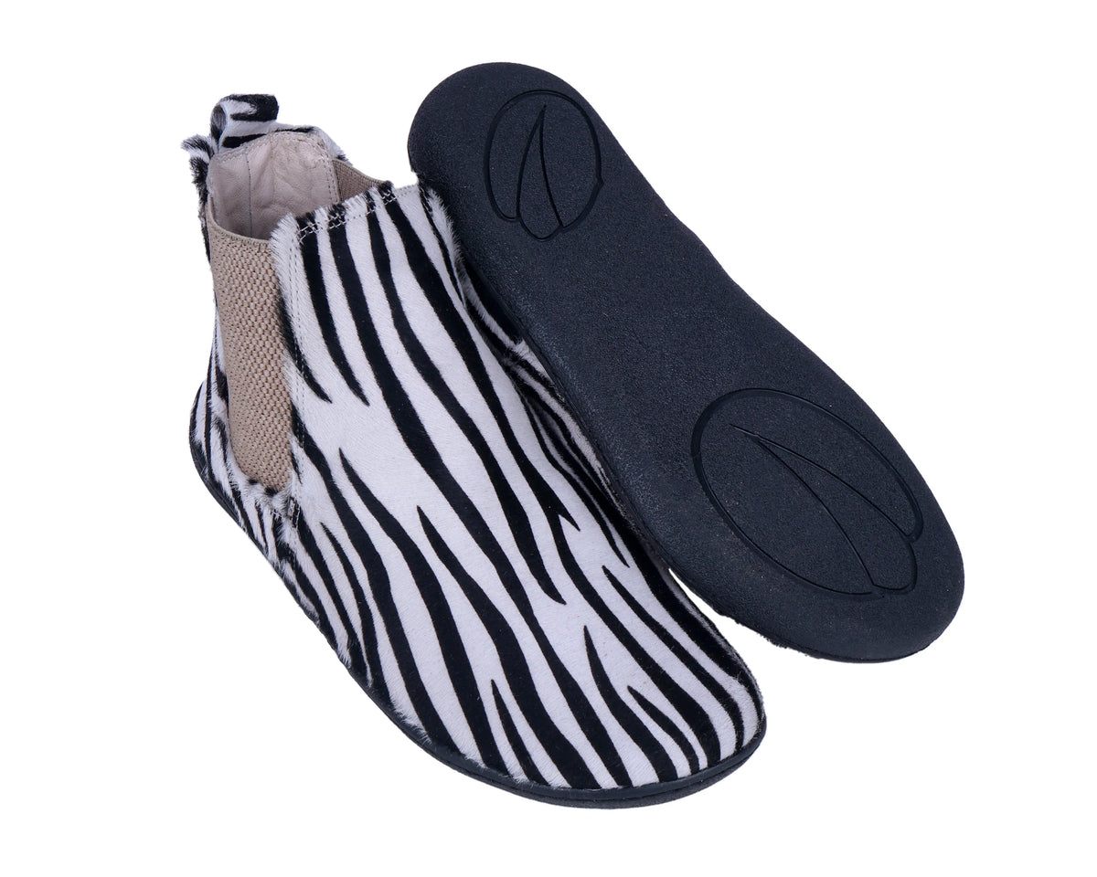 Hair Barefoot Ankle Boots Shoes – 6mm Rubber Sole – Zebra