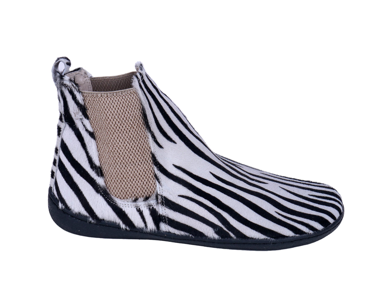 Hair Barefoot Ankle Boots Shoes – 6mm Rubber Sole – Zebra