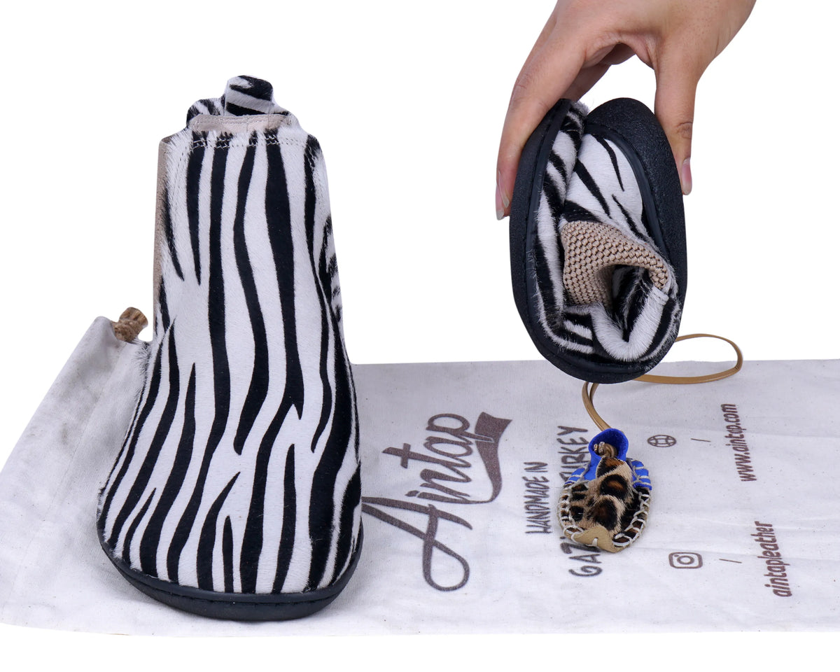Hair Barefoot Ankle Boots Shoes – 6mm Rubber Sole – Zebra