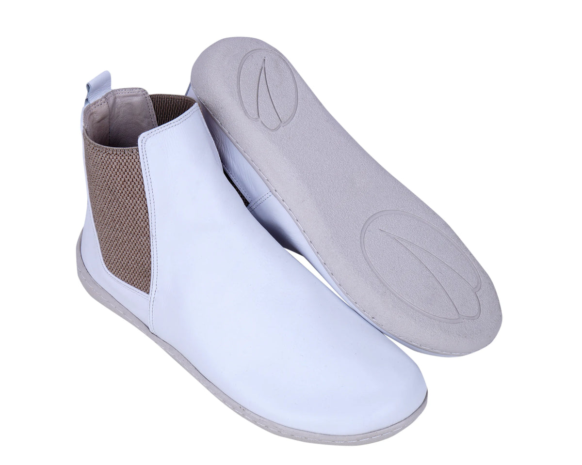Smooth Barefoot Chelsea Boots Shoes – 6mm Rubber Sole – White