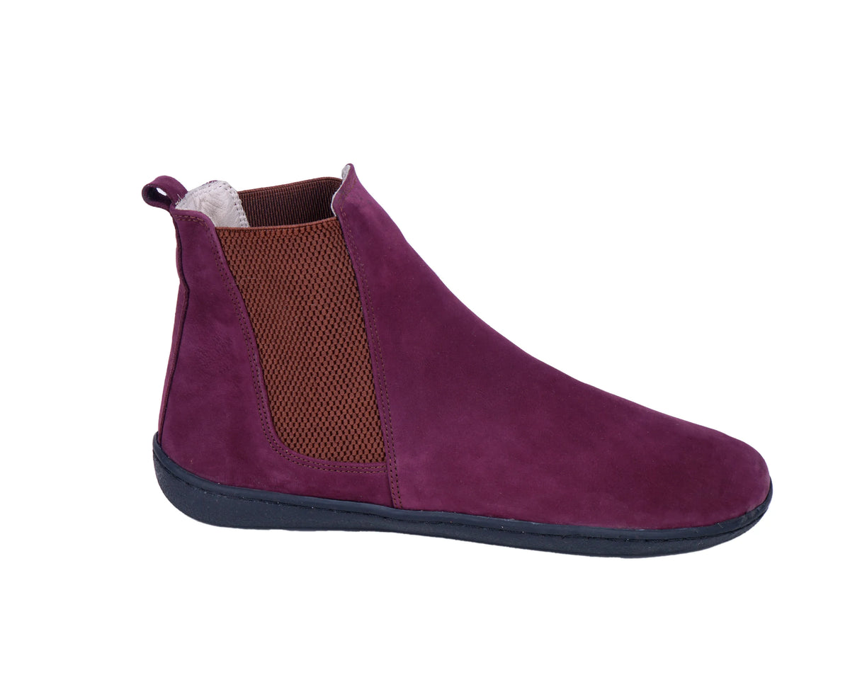 Nubuck Barefoot Chelsea Boots Shoes – 6mm Rubber Sole – Burgundy