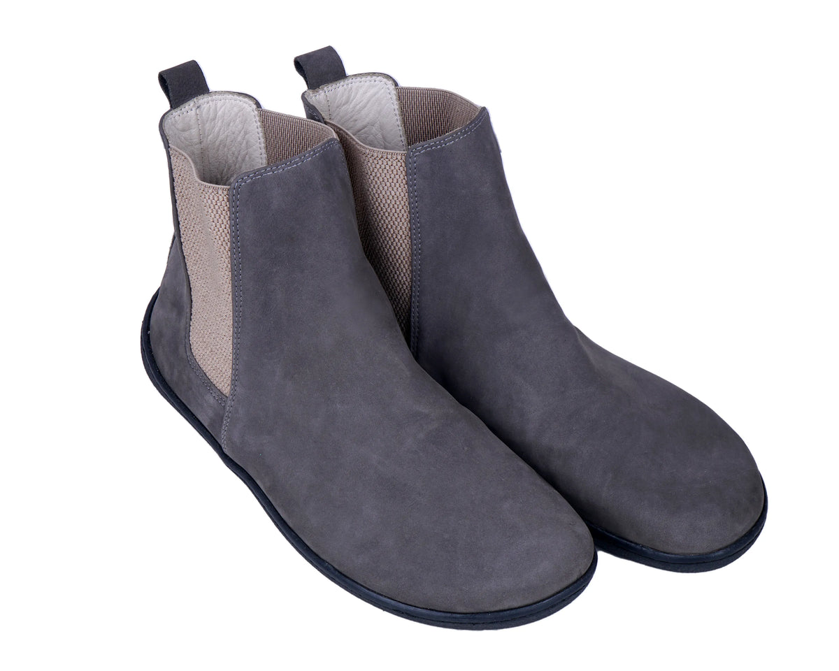 Nubuck Barefoot Chelsea Boots Shoes – 6mm Rubber Sole – Gray