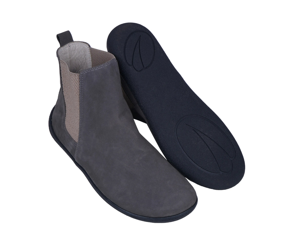 Nubuck Barefoot Chelsea Boots Shoes – 6mm Rubber Sole – Gray