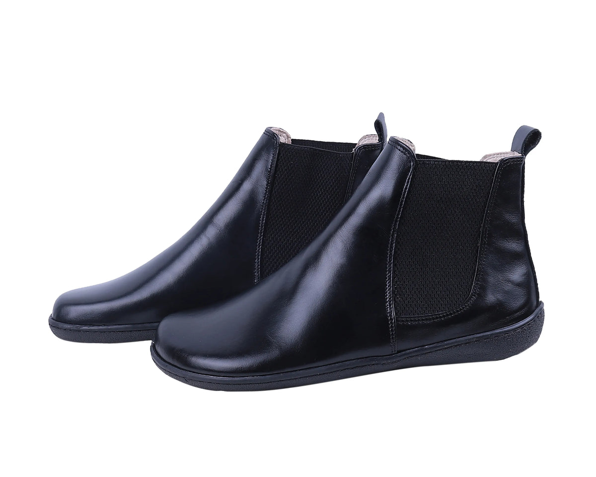 Smooth Barefoot Chelsea Boots Shoes – 6mm Rubber Sole – Black