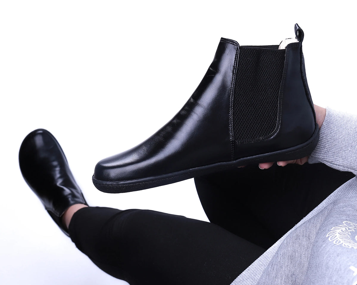 Smooth Barefoot Chelsea Boots Shoes – 6mm Rubber Sole – Black