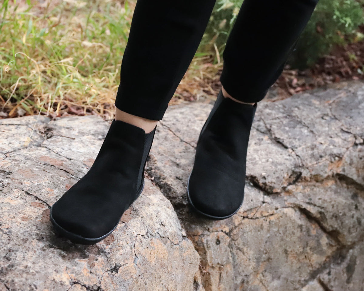 Nubuck Barefoot Chelsea Boots Shoes – 6mm Rubber Sole – Black