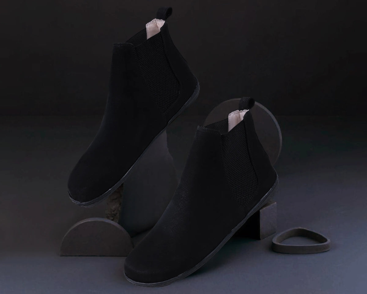 Nubuck Barefoot Chelsea Boots Shoes – 6mm Rubber Sole – Black