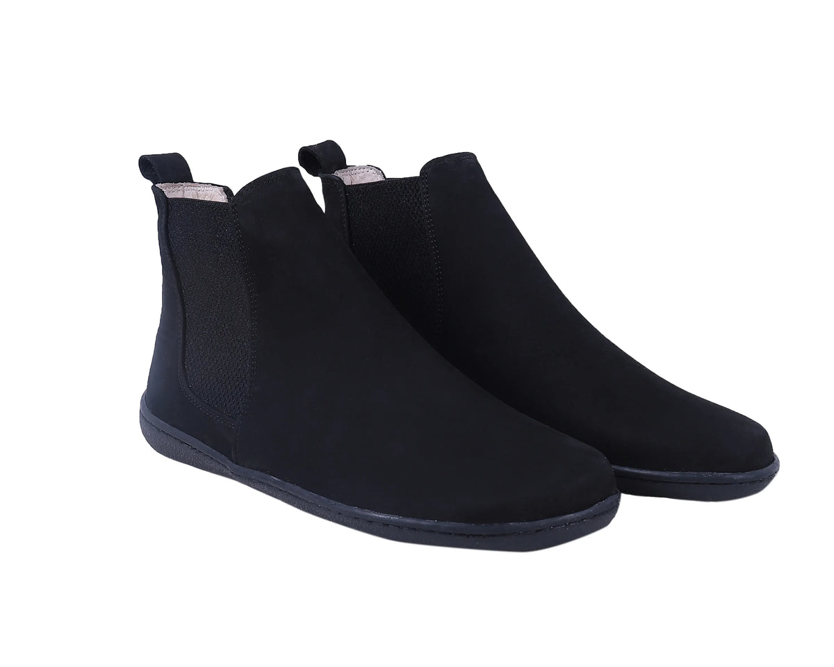 Nubuck Barefoot Chelsea Boots Shoes – 6mm Rubber Sole – Black