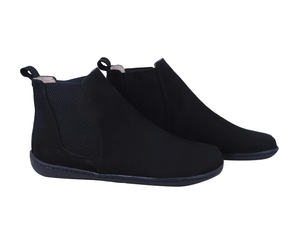 Nubuck Barefoot Chelsea Boots Shoes – 6mm Rubber Sole – Black