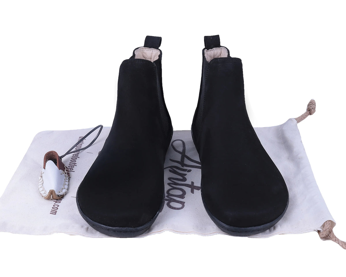Nubuck Barefoot Chelsea Boots Shoes – 6mm Rubber Sole – Black