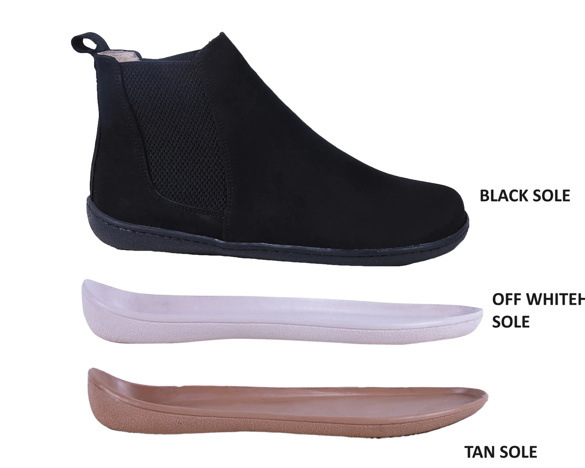 Nubuck Barefoot Chelsea Boots Shoes – 6mm Rubber Sole – Black
