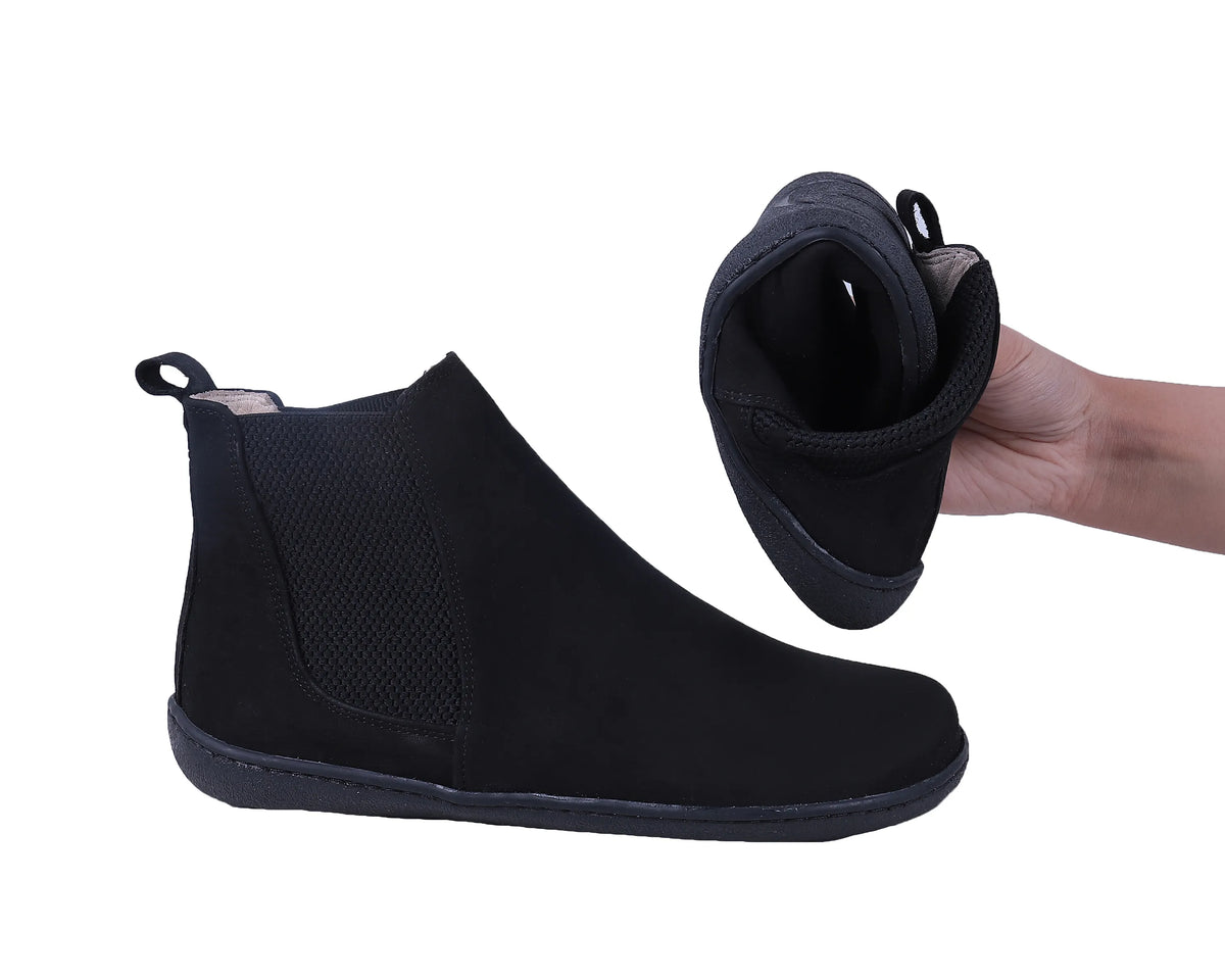Nubuck Barefoot Chelsea Boots Shoes – 6mm Rubber Sole – Black