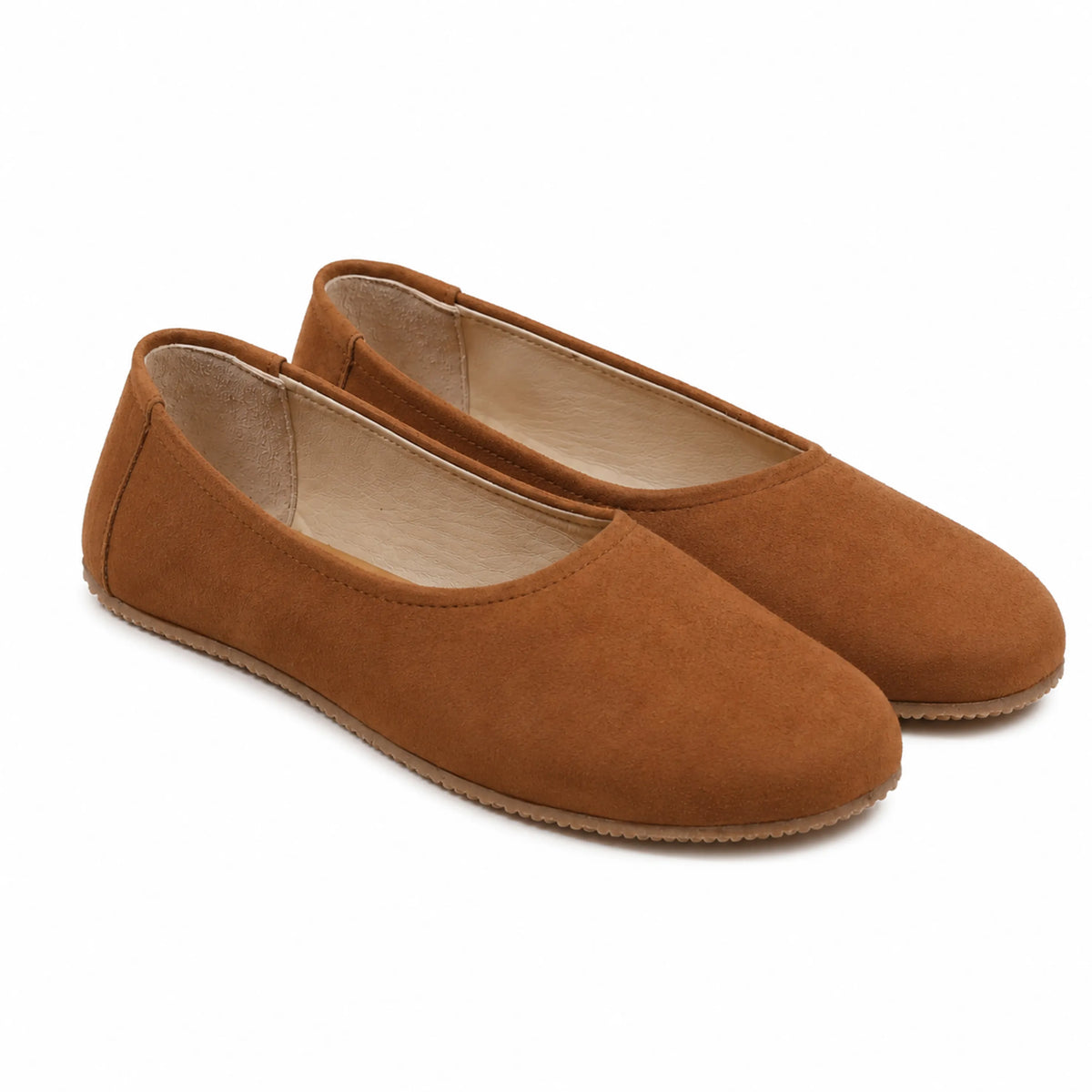 Nubuck Barefoot Ballet Shoes – Rubber Sole – Tan