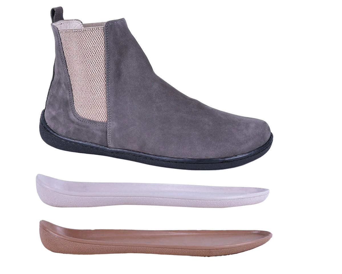 Nubuck Barefoot Chelsea Boots Shoes – 6mm Rubber Sole – Gray