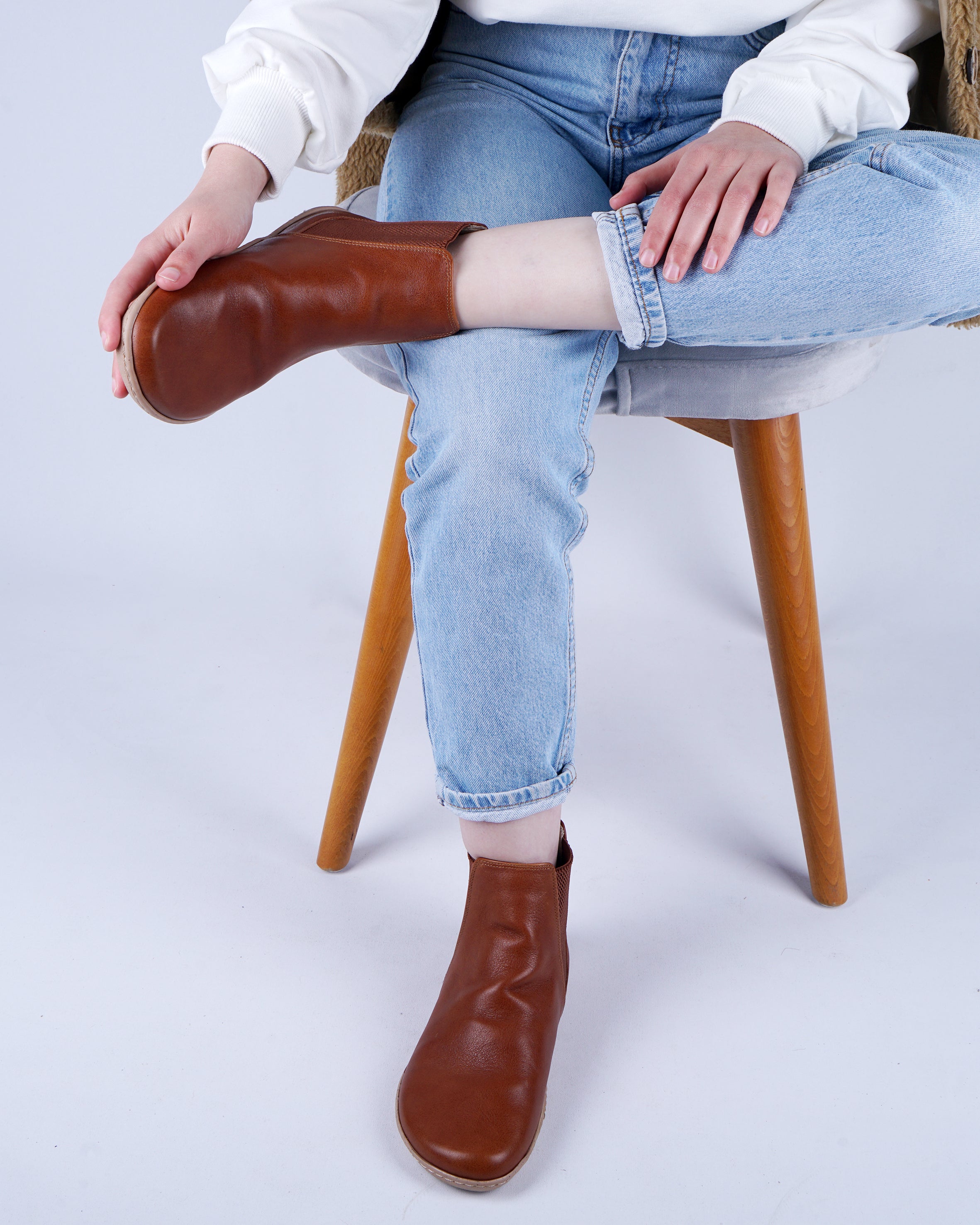 Brown Chelsea Boots Wide Barefoot Shoes Smooth Leather Handmade 6mm Rubber Outsole