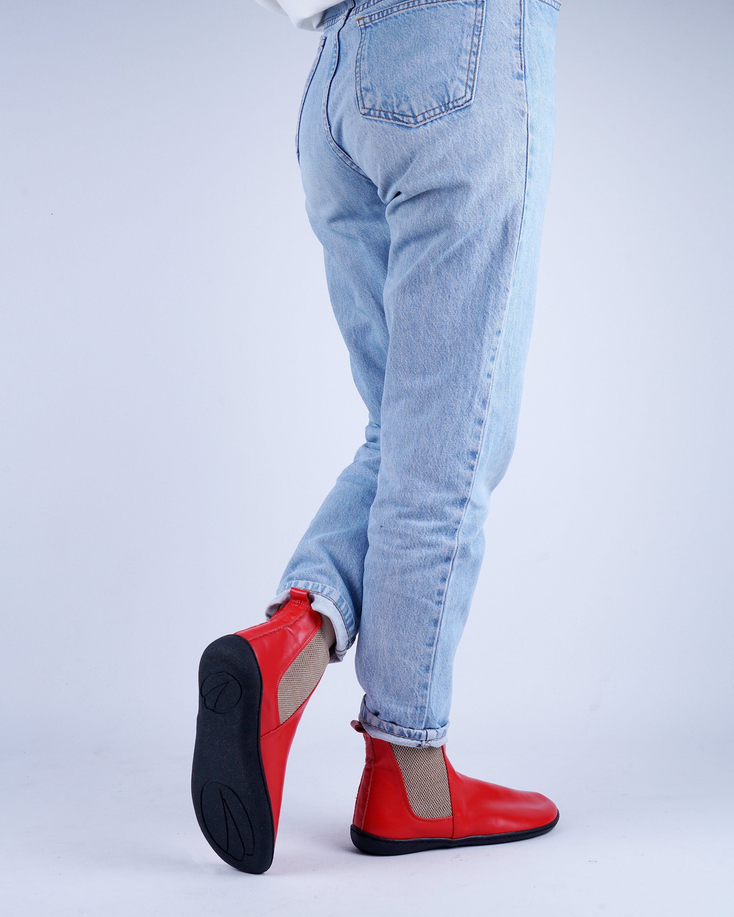 Red Chelsea Boots Wide Barefoot Shoes Smooth Leather Handmade 6mm Rubber Outsole 
