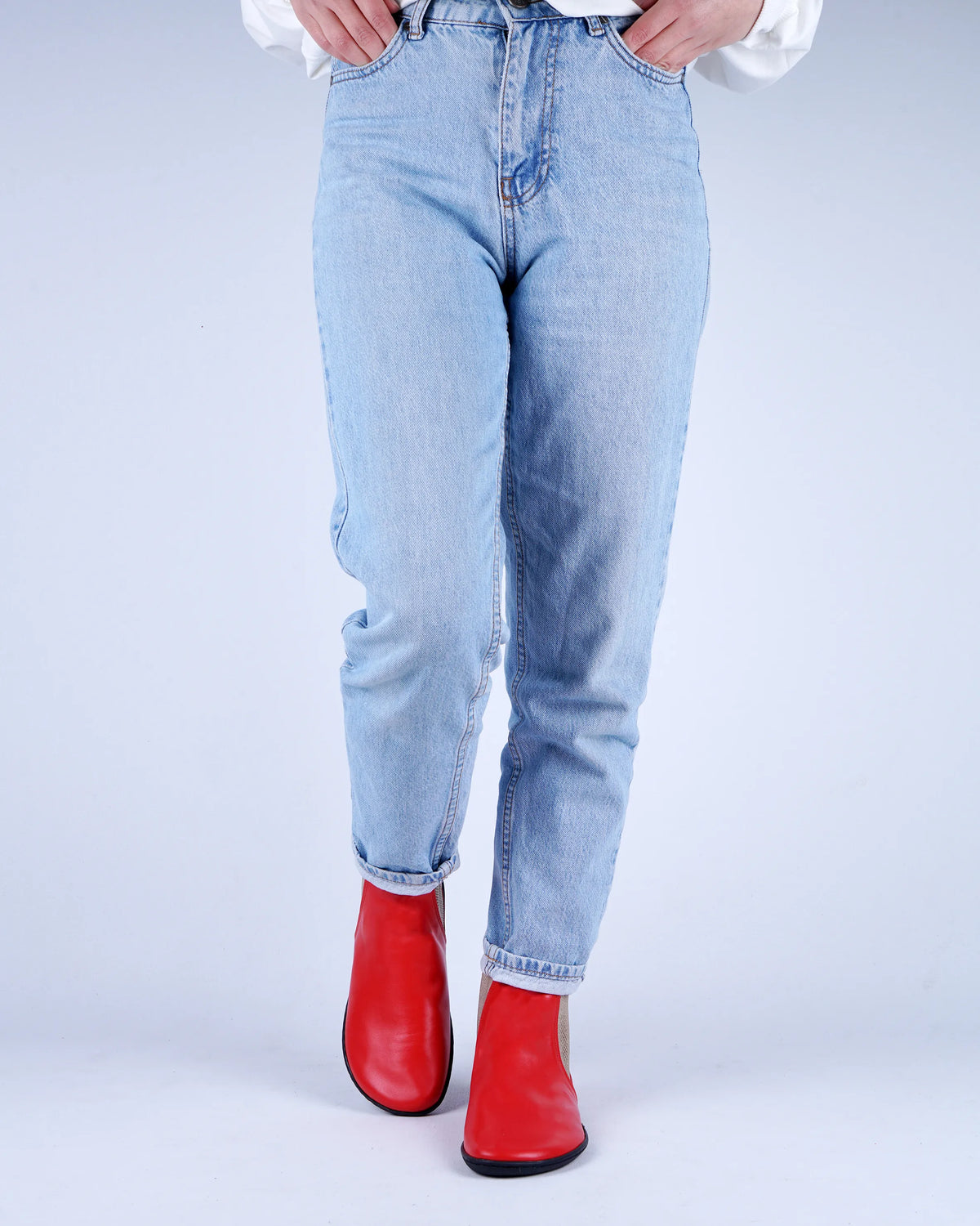 Smooth Barefoot Chelsea Boots Shoes – 6mm Rubber Sole – Red